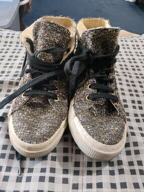 Superga Black and Gold Tweed High-Top Sneakers
